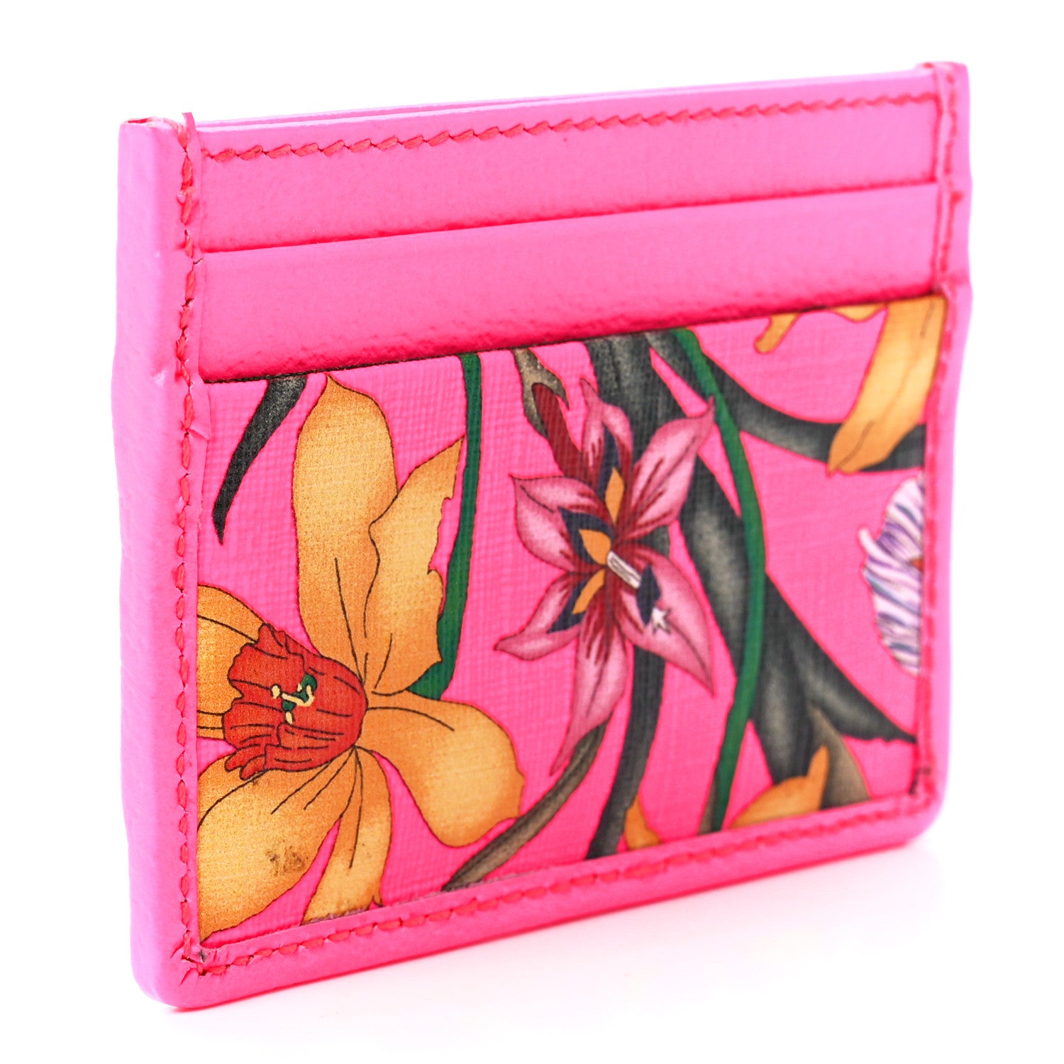 Gucci Calfskin Flora Print Zumi Card Holder Fuxia Fluo 3 of 10