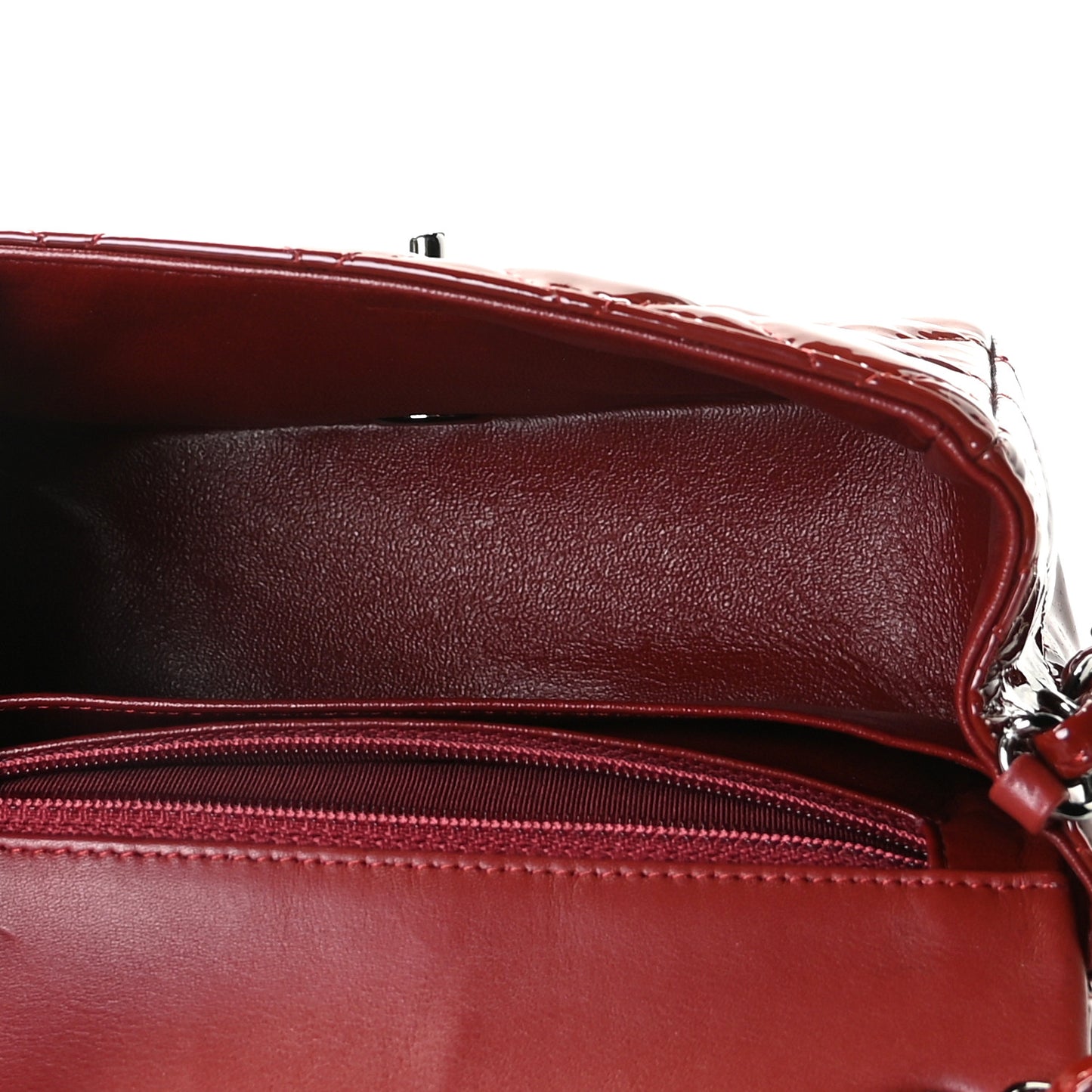 Patent Quilted Mini Square Flap Dark Red