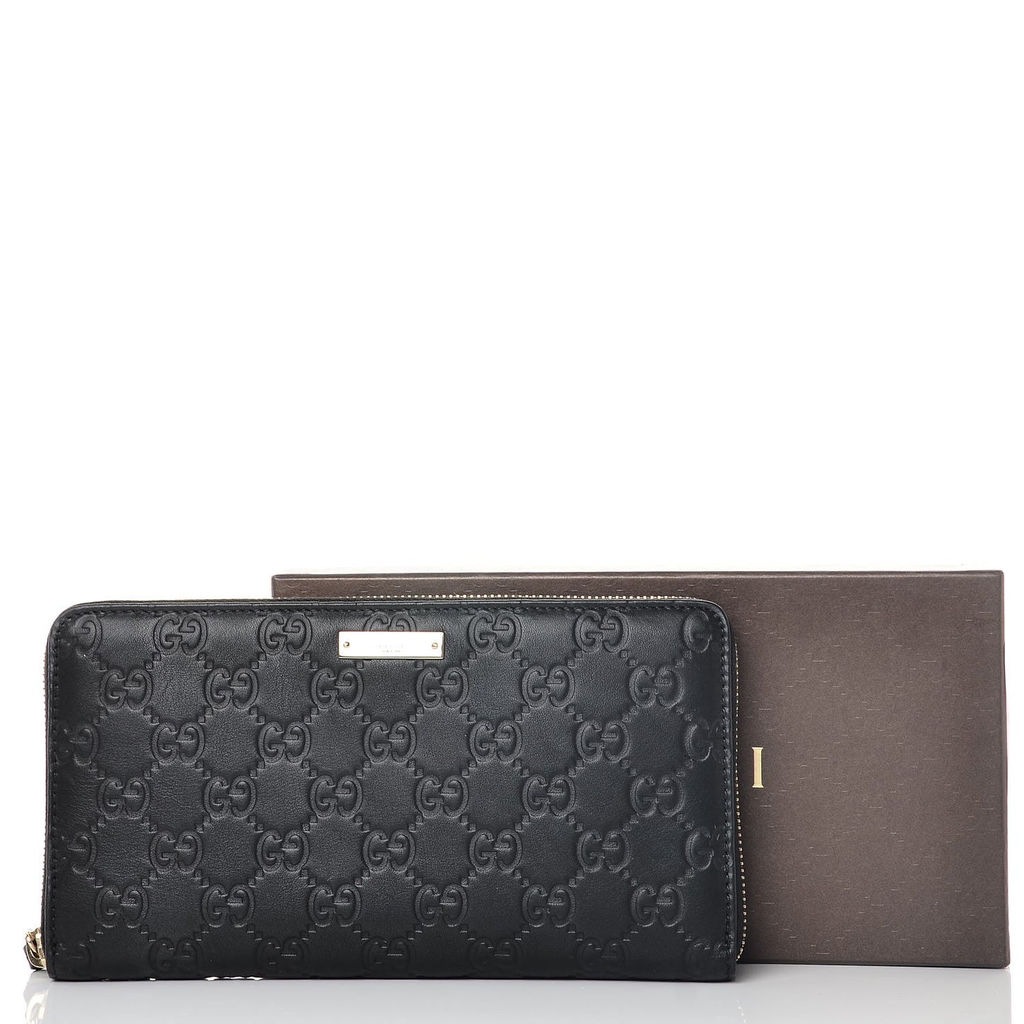 Guccissima Metal Bar Zip Around Organizer Wallet Black