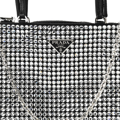 Prada Satin Crystal Metal Triangle Logo Chain Crossbody Handbag Cristal 8 of 10