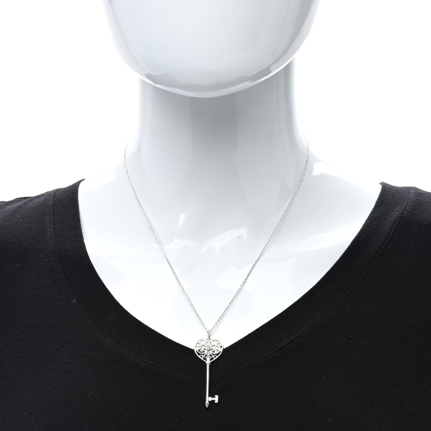Sterling Silver Blue Sapphire Enchant Heart Key Pendant Necklace