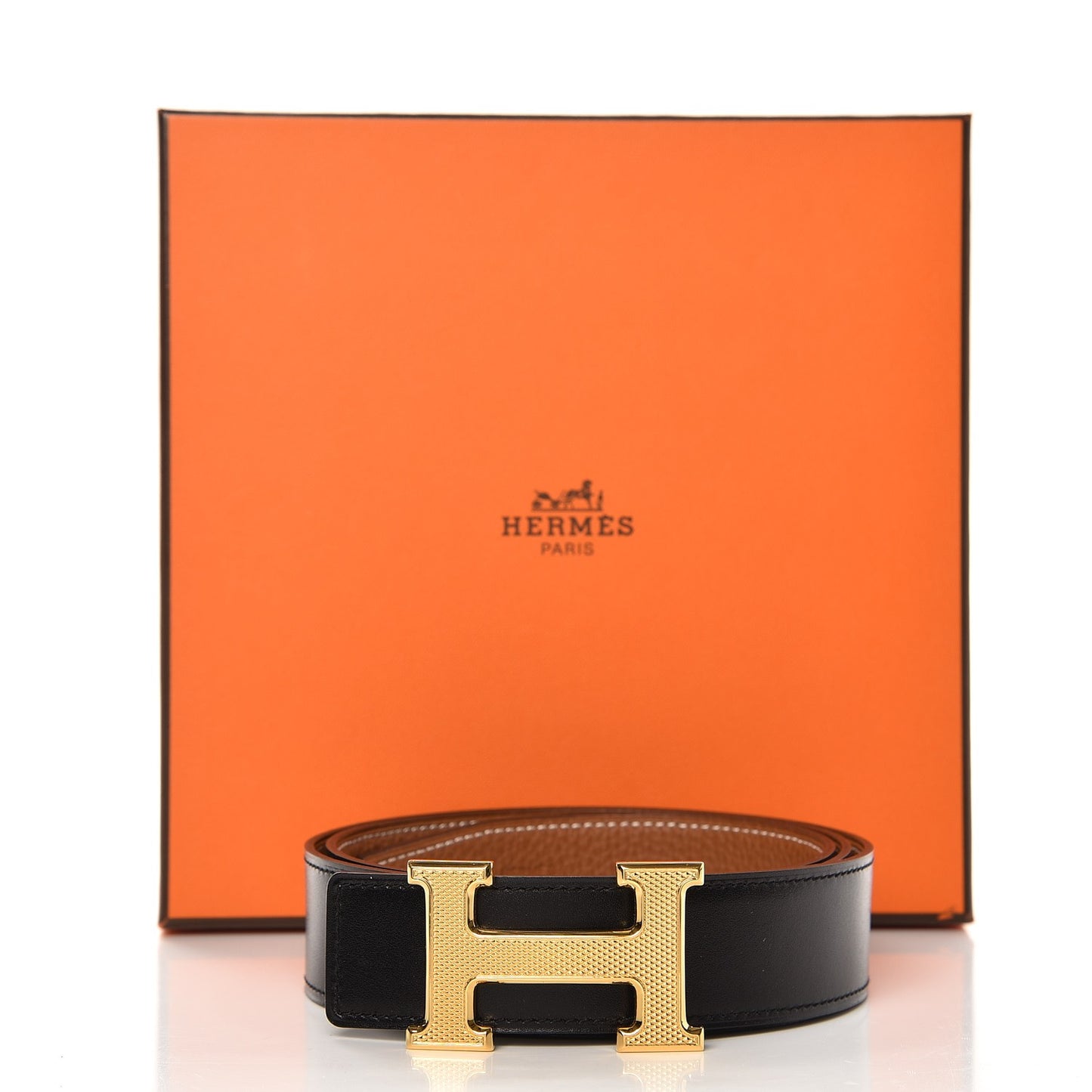 Box Togo 32mm Guilloche H Belt 90 Black Gold