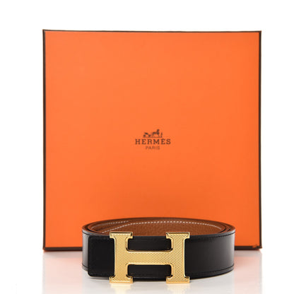 Hermes Box Togo 32mm Guilloche H Belt 90 Black Gold 8 of 8