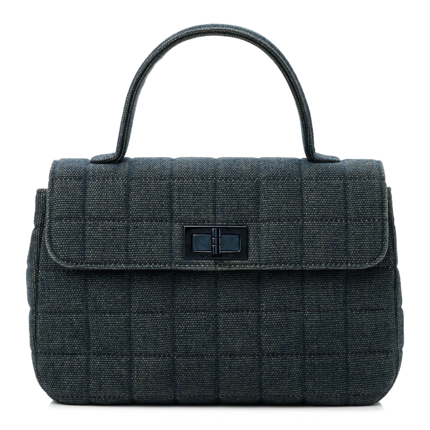 Denim Quilted Chocolate Bar Mademoiselle Top Handle Bag