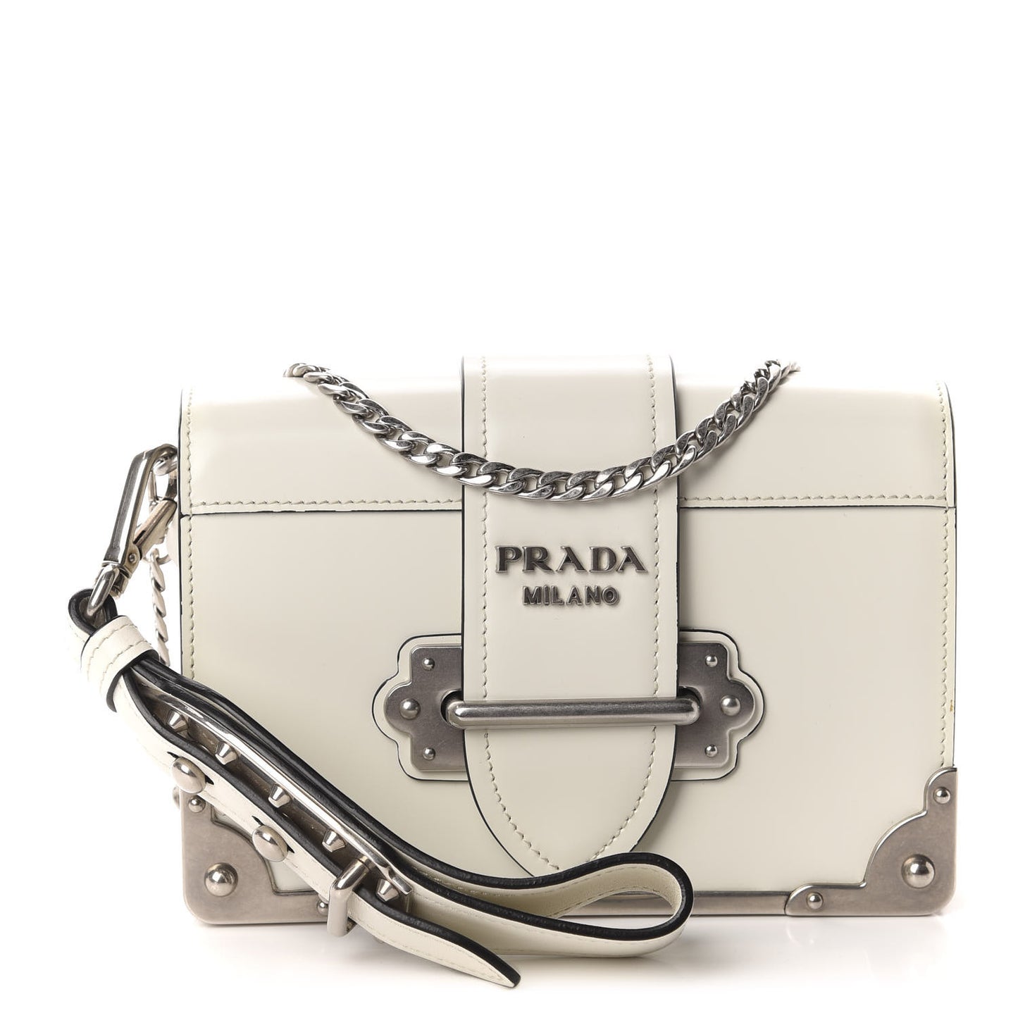 City Calfskin Cahier Chain Wristlet Clutch White