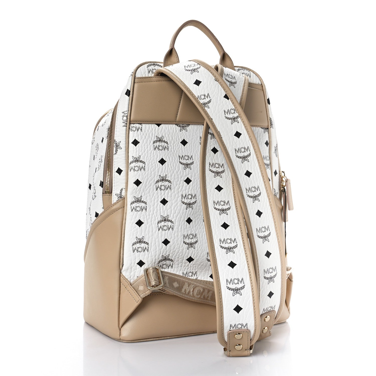 MCM Metallic Visetos Spot MD Backpack Beige White 3 of 9
