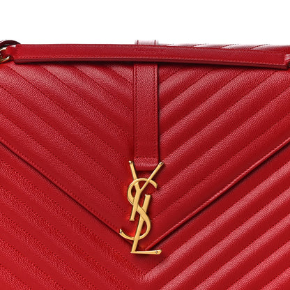 Saint Laurent Grain De Poudre Matelasse Chevron Large Monogram Satchel Lipstick Red 8 of 10
