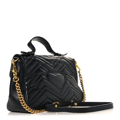 Gucci Calfskin Matelasse Small GG Marmont Top Handle Shoulder Bag Black 3 of 10