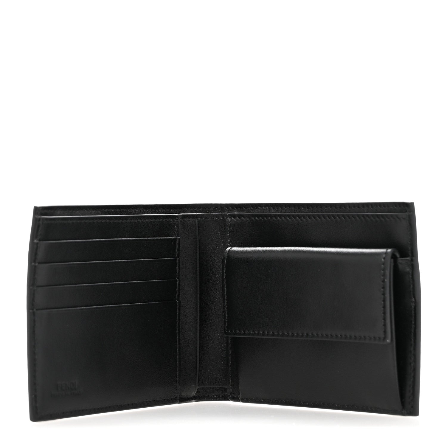 Fendi Glazed Fabric Vitello King FF 1974 Diagonal Bi-Fold Wallet Grey Black Sunflower 5 of 10