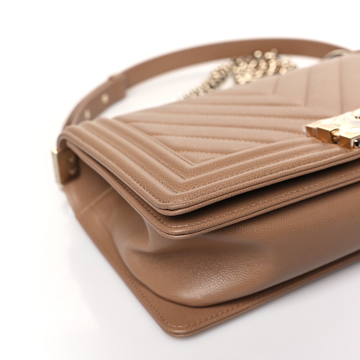 Chanel Caviar Chevron Quilted Medium Boy Flap Dark Beige 8 of 9