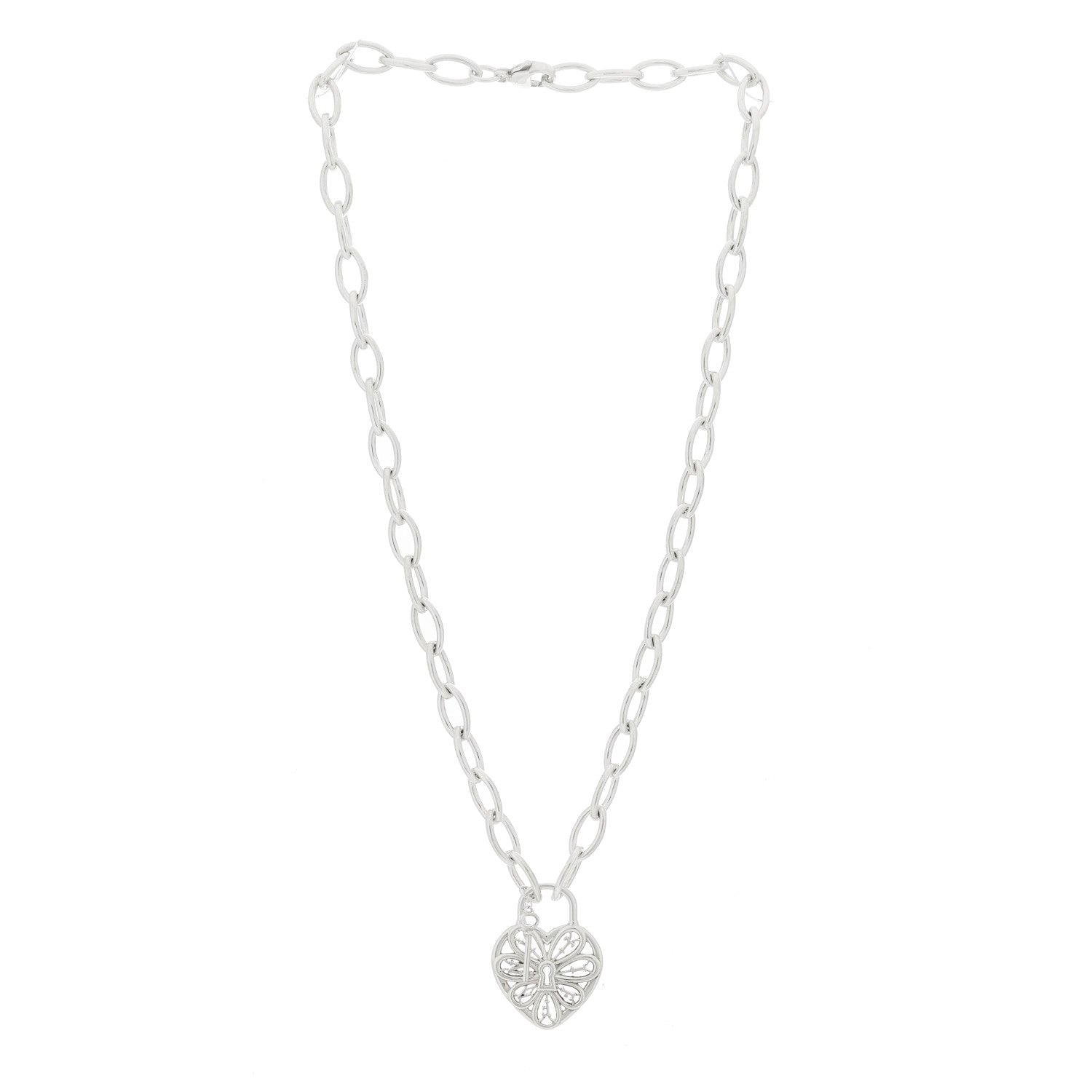 Tiffany Sterling Silver Filigree Heart Key Pendant Link Necklace 3 of 5