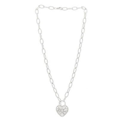 Tiffany Sterling Silver Filigree Heart Key Pendant Link Necklace 3 of 5