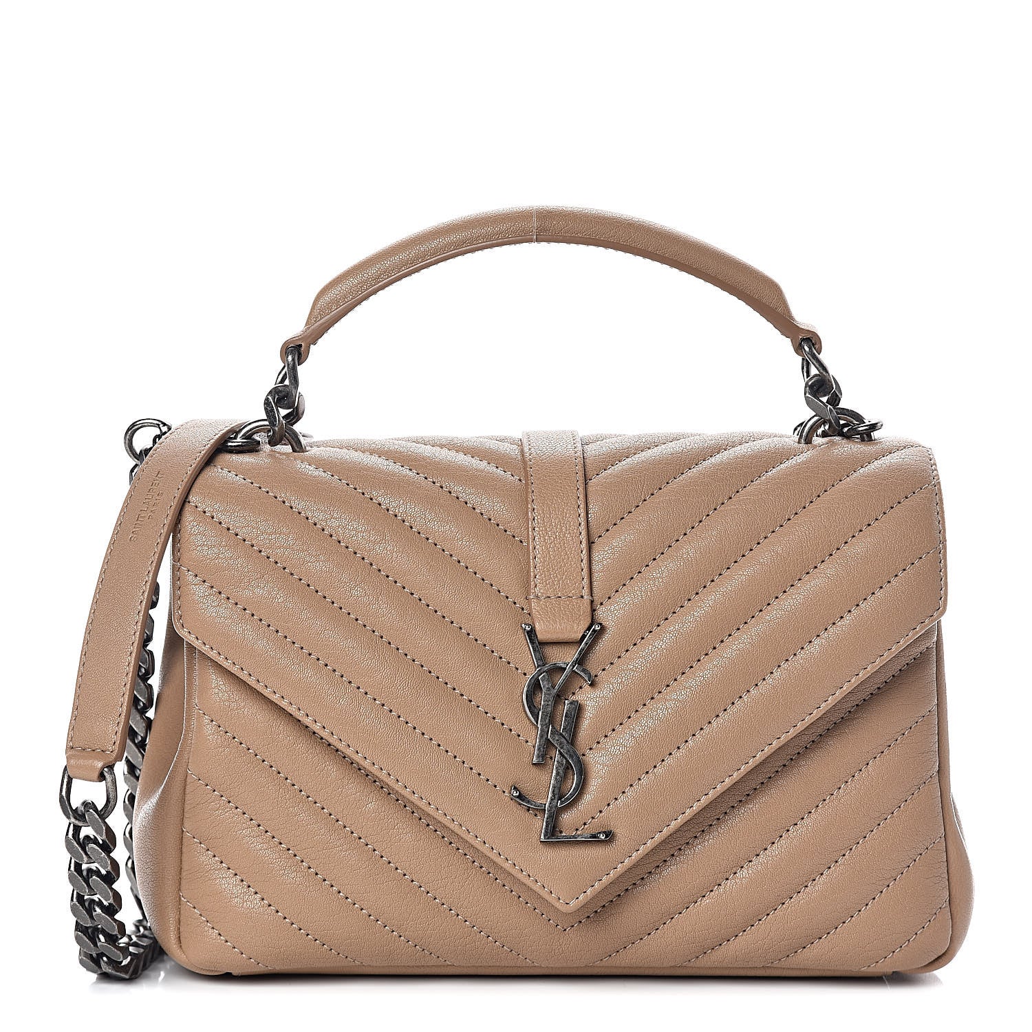 Saint Laurent Sheepskin Matelasse Chevron Monogram Medium College Bag Taupe 1 of 9