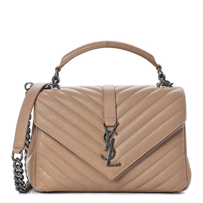 Saint Laurent Sheepskin Matelasse Chevron Monogram Medium College Bag Taupe 1 of 9