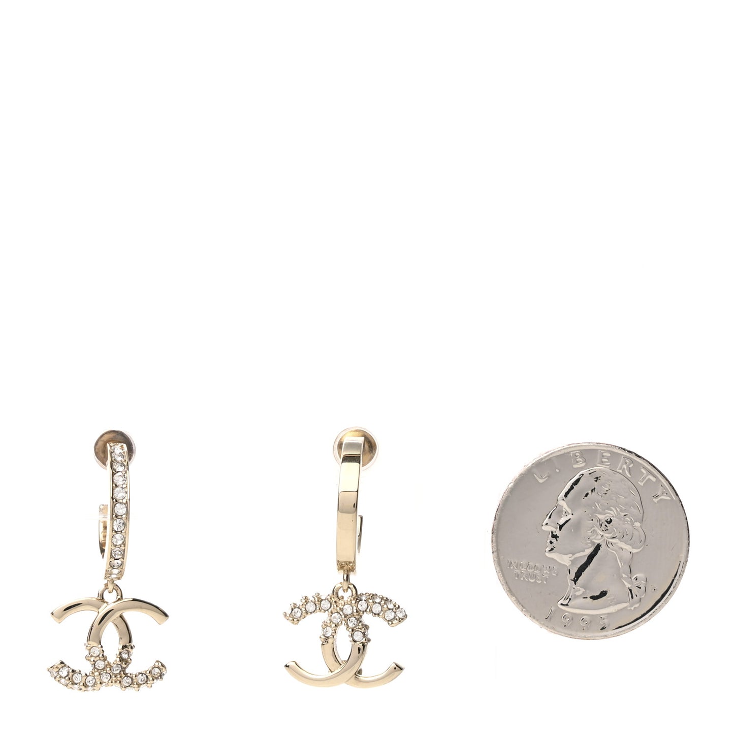 Crystal Bead CC Hoop Drop Earrings Light Gold