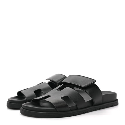 Hermes Calfskin Womens Chypre Sandals 36.5 Black 3 of 8