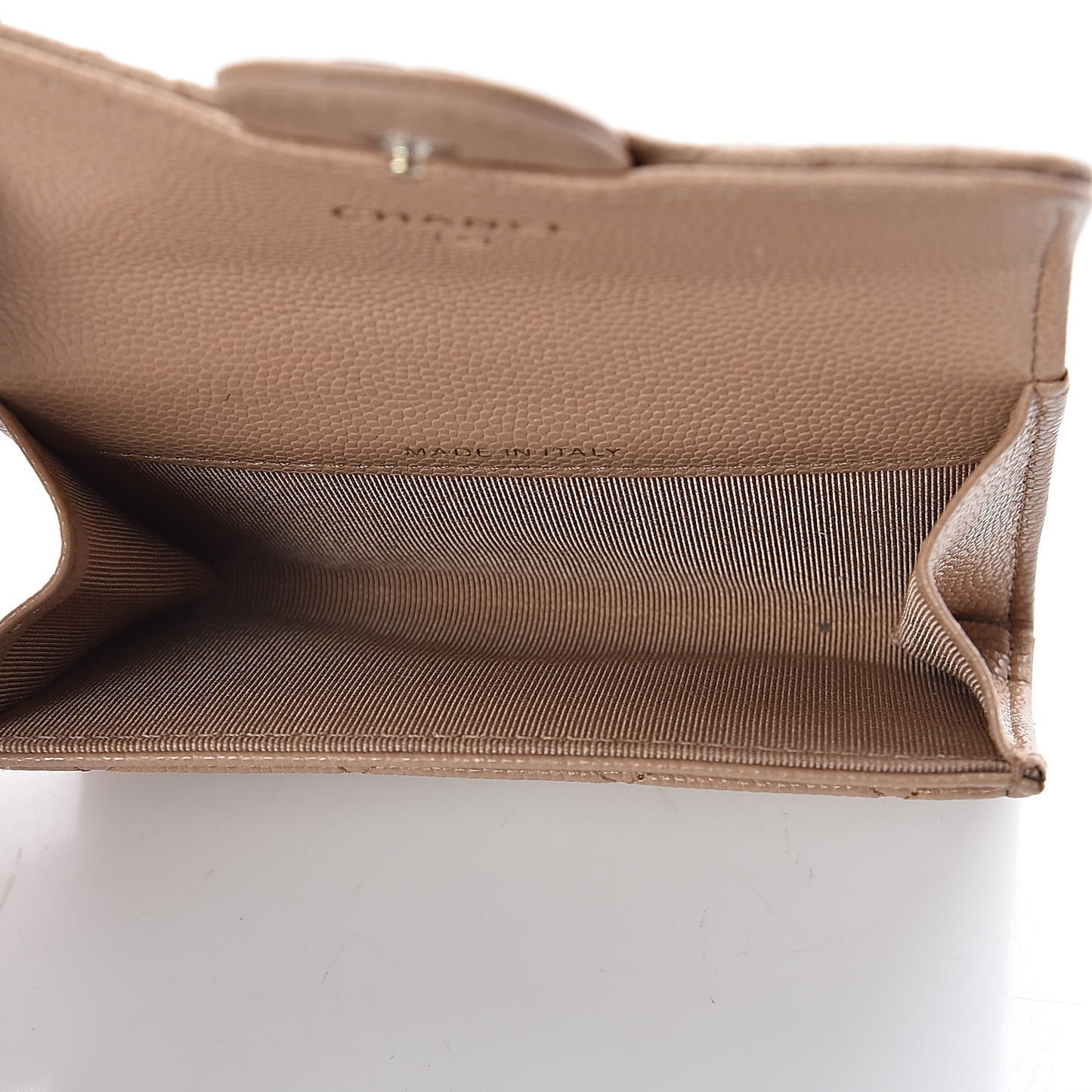 Caviar Quilted Flap Card Holder Wallet Beige