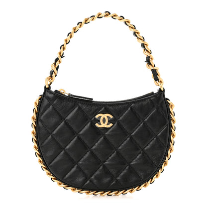 Chanel Shiny Crumbled Lambskin Quilted Round Small CC Hobo Black 1 of 11