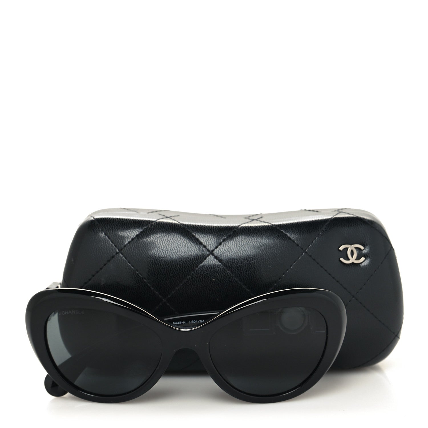 Chanel Acetate Glass Pearls Cat Eye Sunglasses 5443-H Black 8 of 8