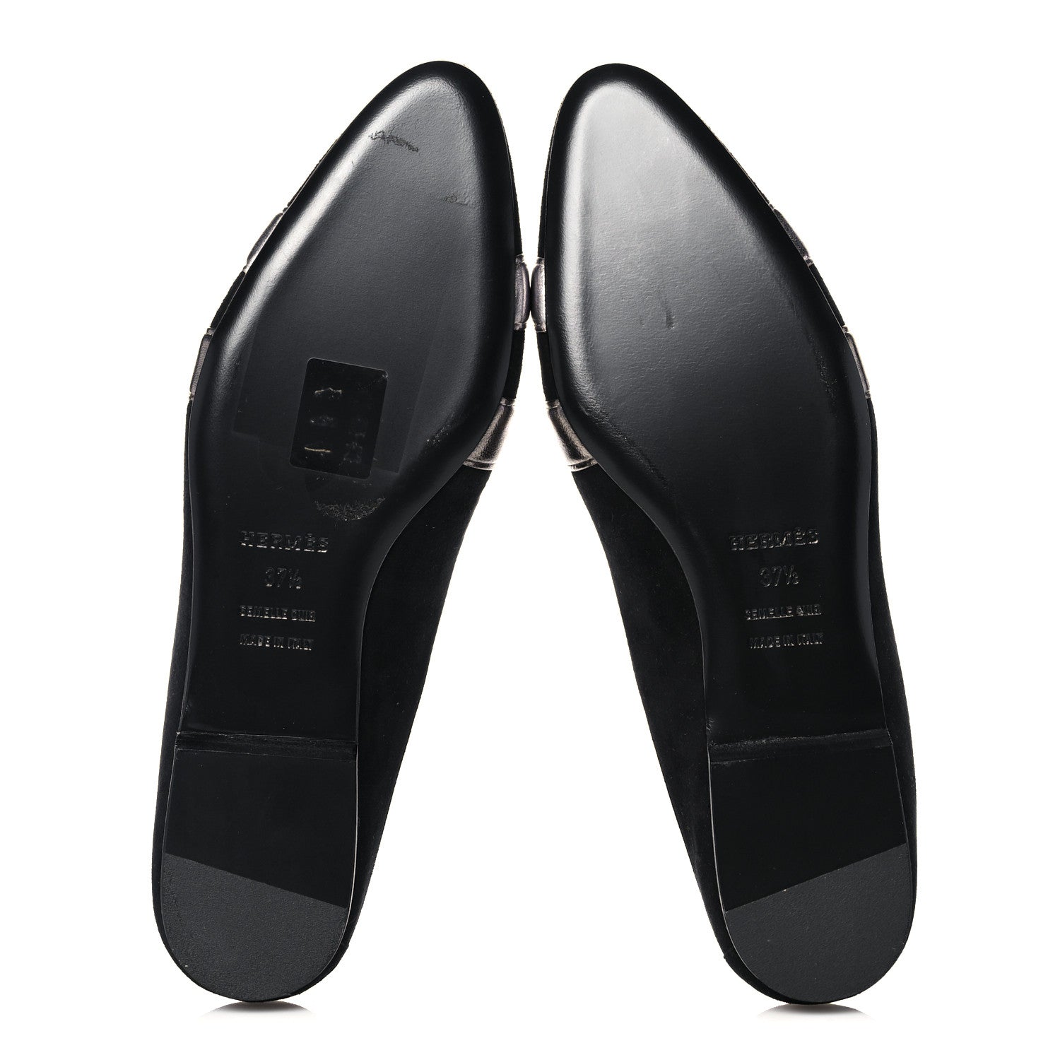 Hermes Suede Goatskin Metallic Nappa Roxane Mules 37.5 Black Canon De Fusil Argent 5 of 9