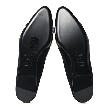 Hermes Suede Goatskin Metallic Nappa Roxane Mules 37.5 Black Canon De Fusil Argent 5 of 9