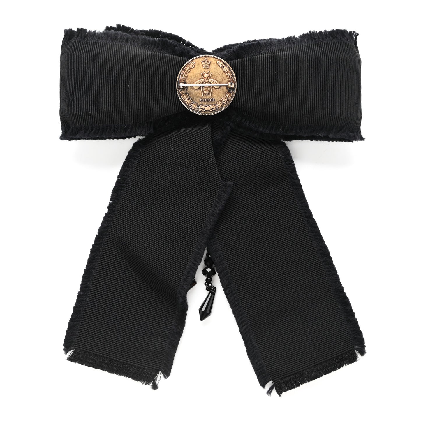 Grosgrain Crystal Bow Brooch Black