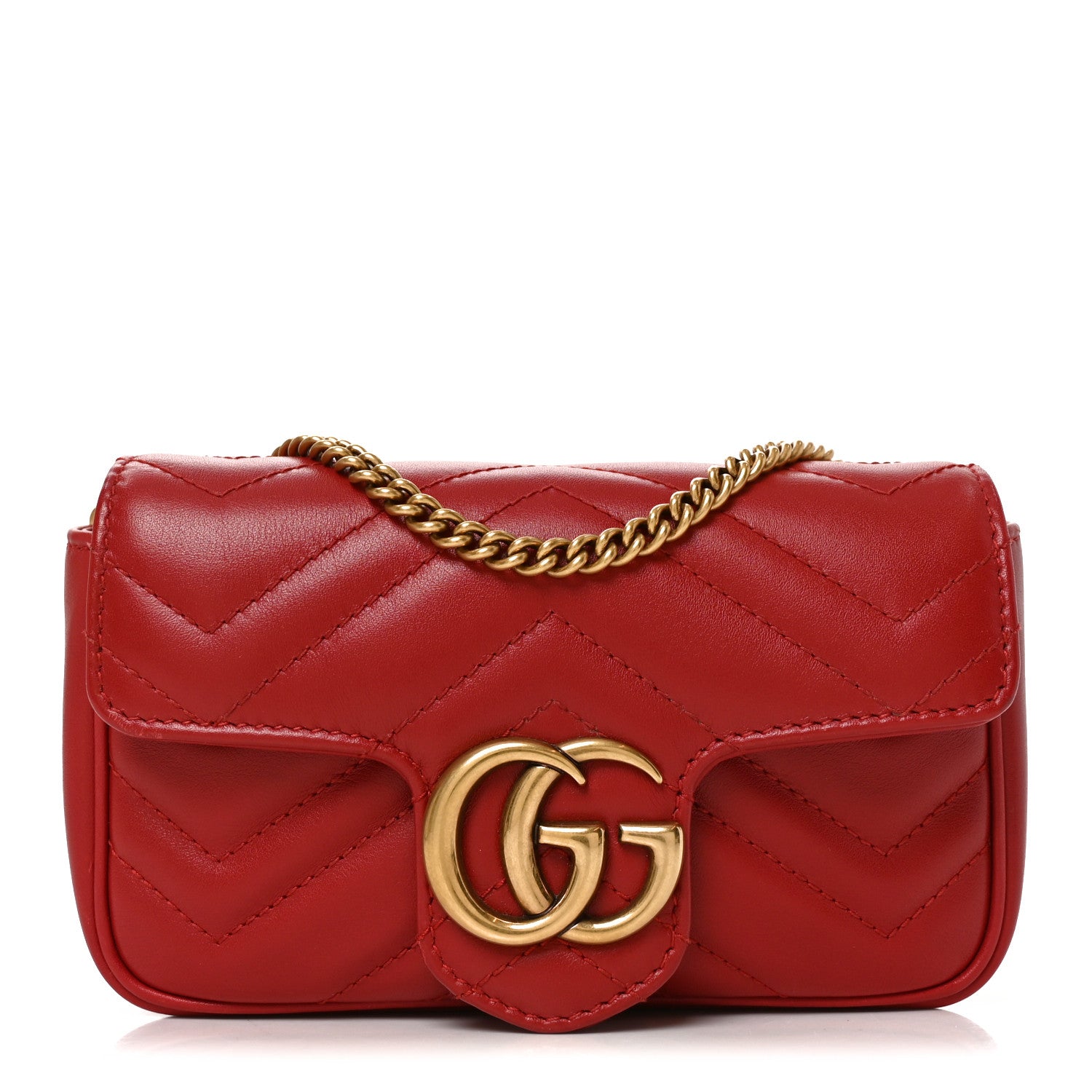 Gucci Calfskin Matelasse Super Mini GG Marmont Shoulder Bag Hibiscus Red 1 of 11