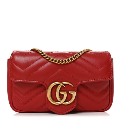Gucci Calfskin Matelasse Super Mini GG Marmont Shoulder Bag Hibiscus Red 1 of 11