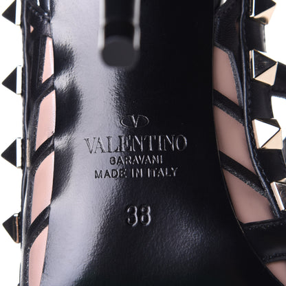 Valentino Garavani Calfskin Nappa Boudoir Rockstud Ankle Strap 100mm Pumps 38 Rose Cannelle Black 8 of 11