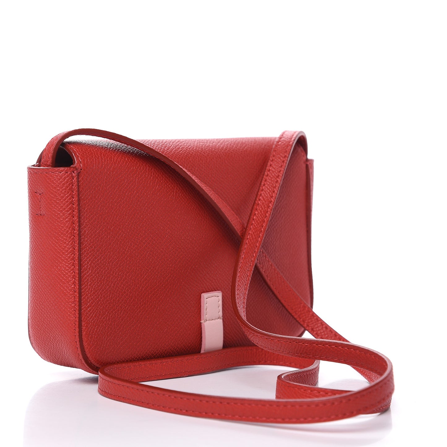 Grained Shiny Calfskin Strap Clutch Scarlet