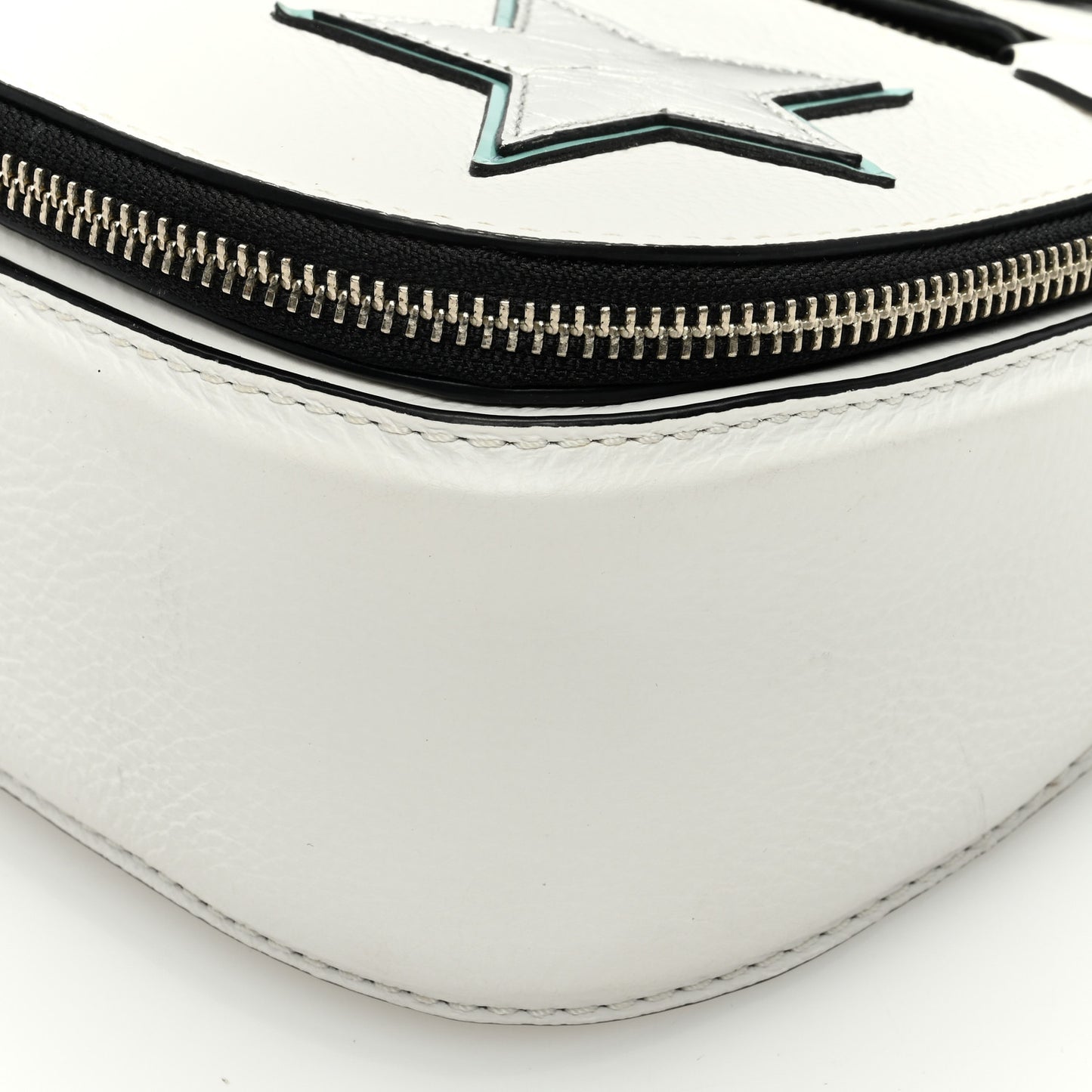 Pebbled Calfskin Star Patchwork Small Saddle Bag White Multicolor Almond