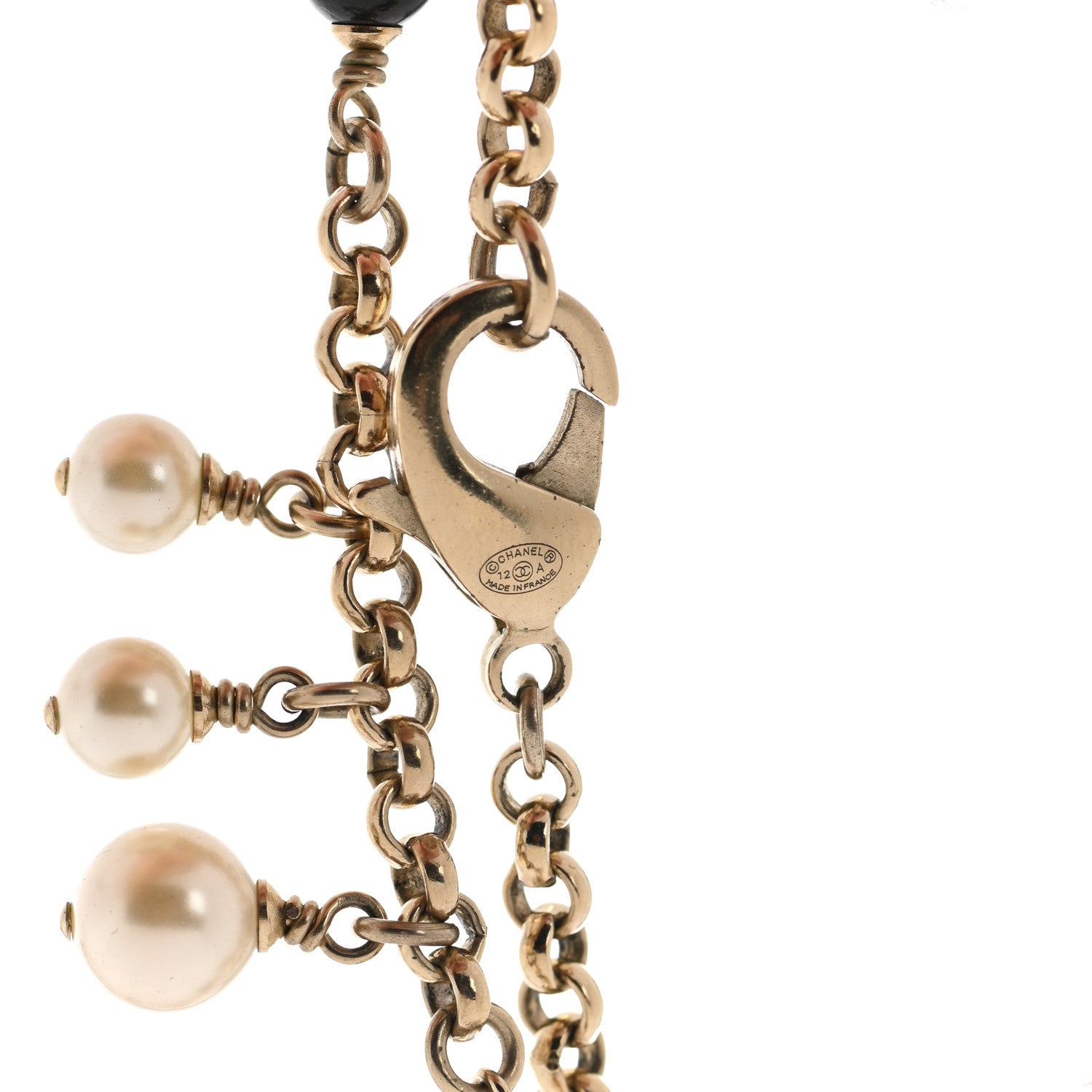 Chanel Pearl CC Long Necklace Gold White Black 4 of 6