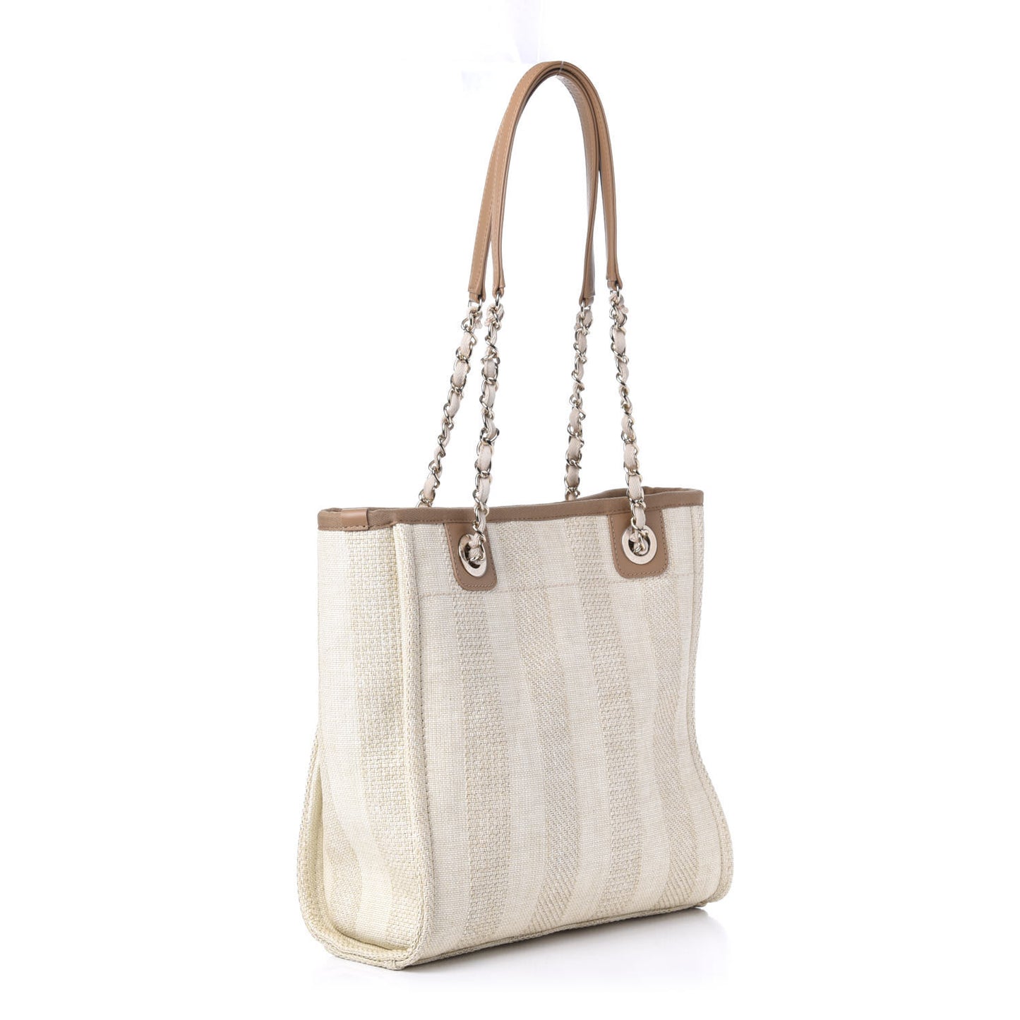 Straw Raffia Calfskin Striped Mini Deauville Tote Beige