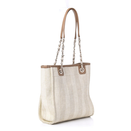 Chanel Straw Raffia Calfskin Striped Mini Deauville Tote Beige 3 of 10