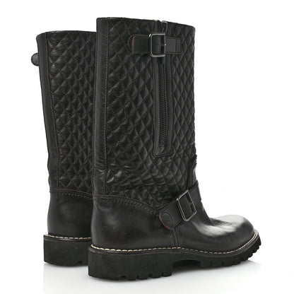 Chanel Calfskin Quilted Biker Boots 39 Brown 5 of 13