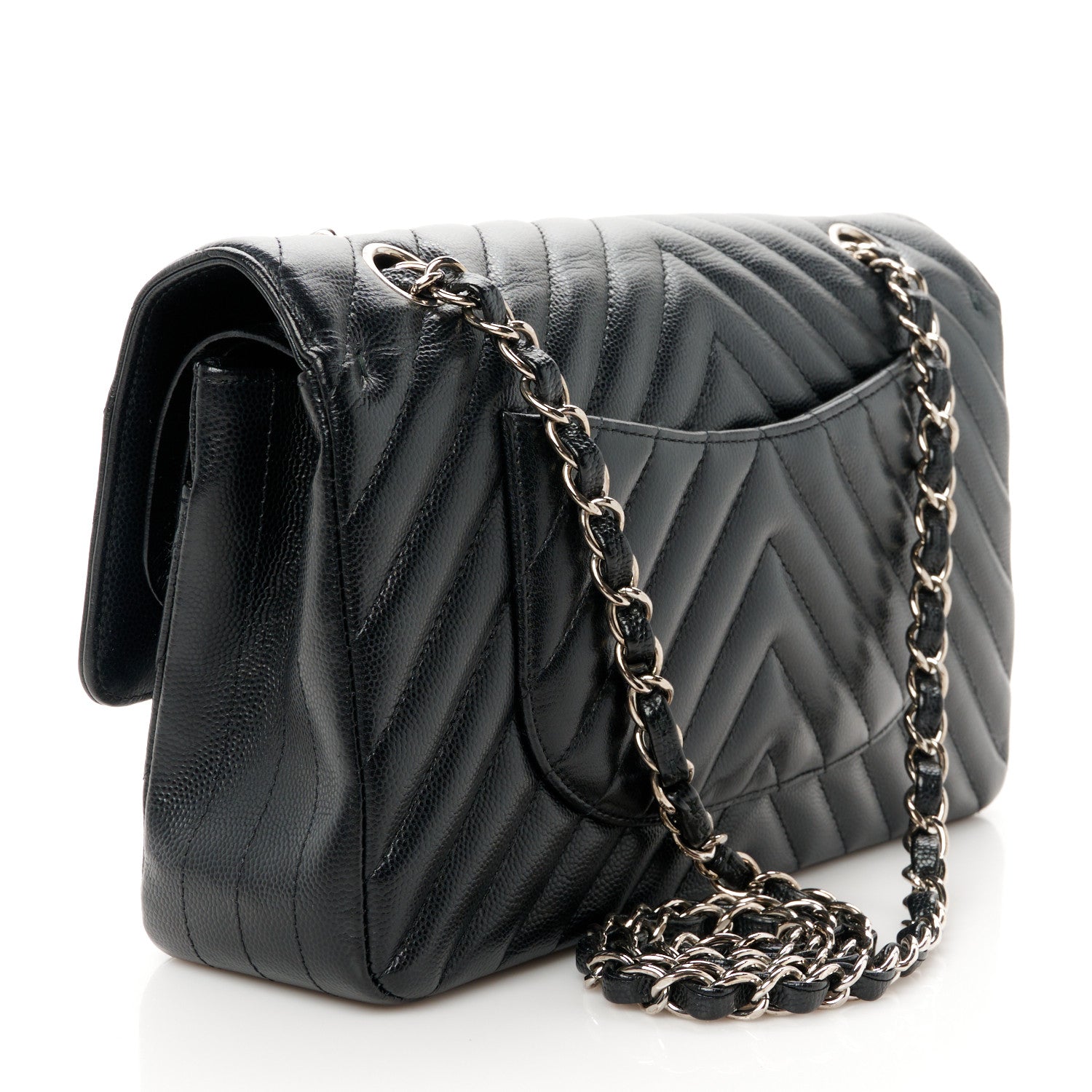 Chanel Caviar Chevron Quilted Medium Double Flap Black 3 of 11