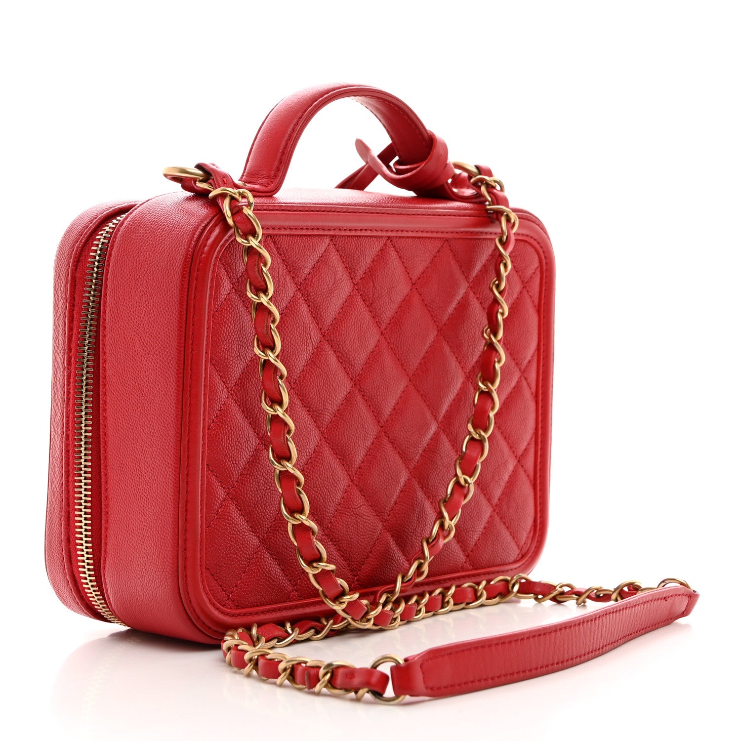 Chanel Caviar Quilted Medium CC Filigree Vanity Case Red 3 of 10