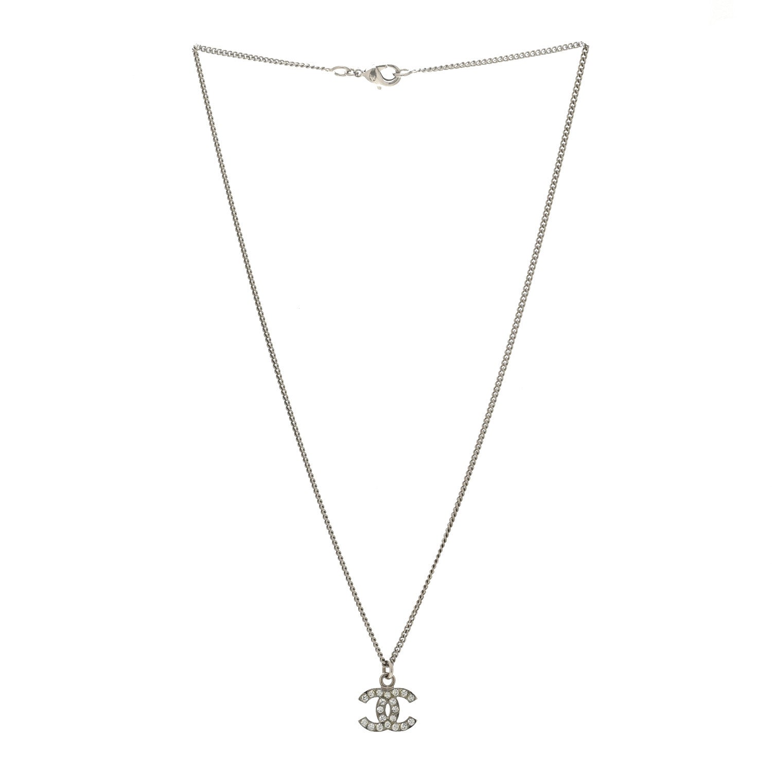 Chanel Crystal Timeless CC Necklace Silver 3 of 7