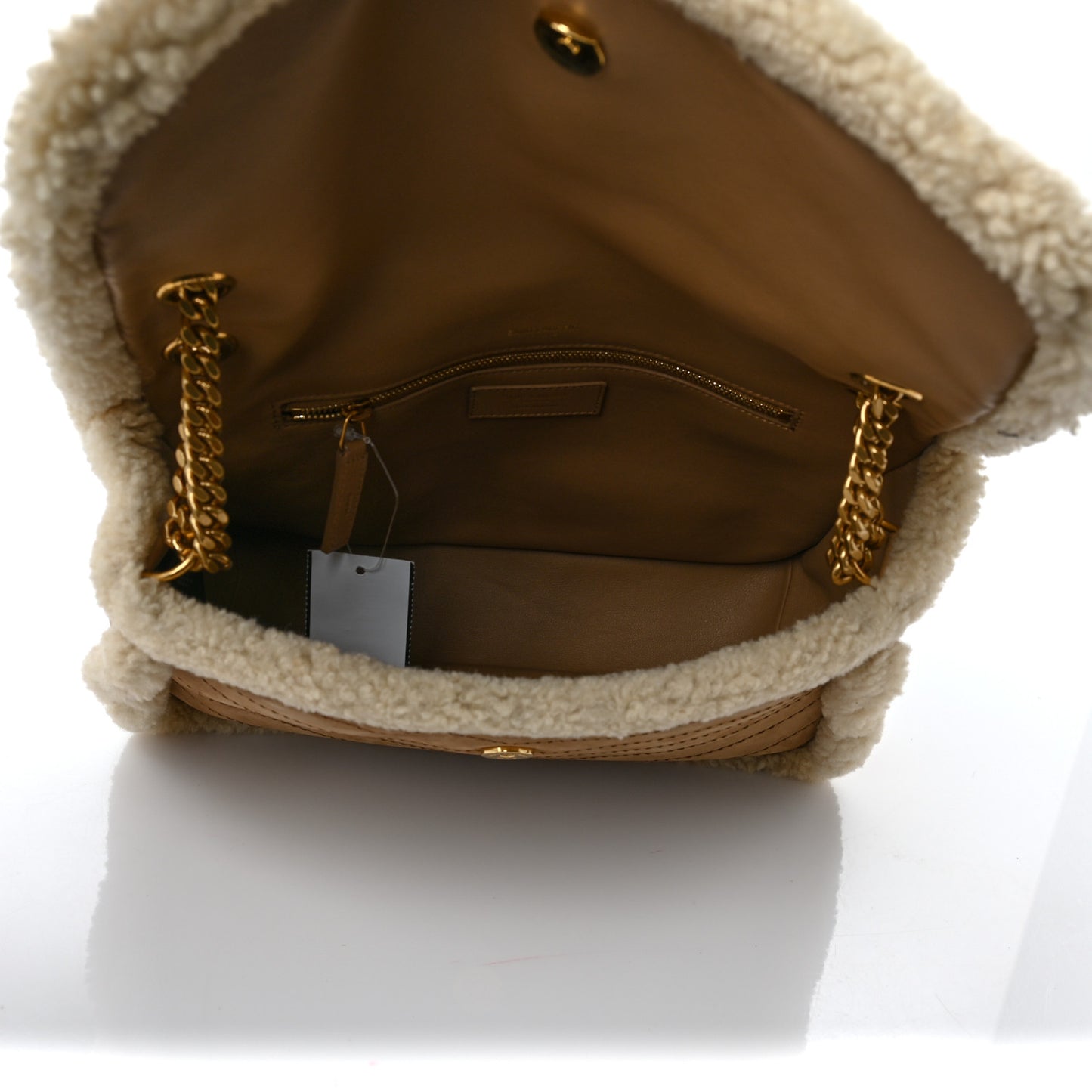Nubuck Shearling Monogram Medium Niki Chain Satchel Ivory Natural Tan