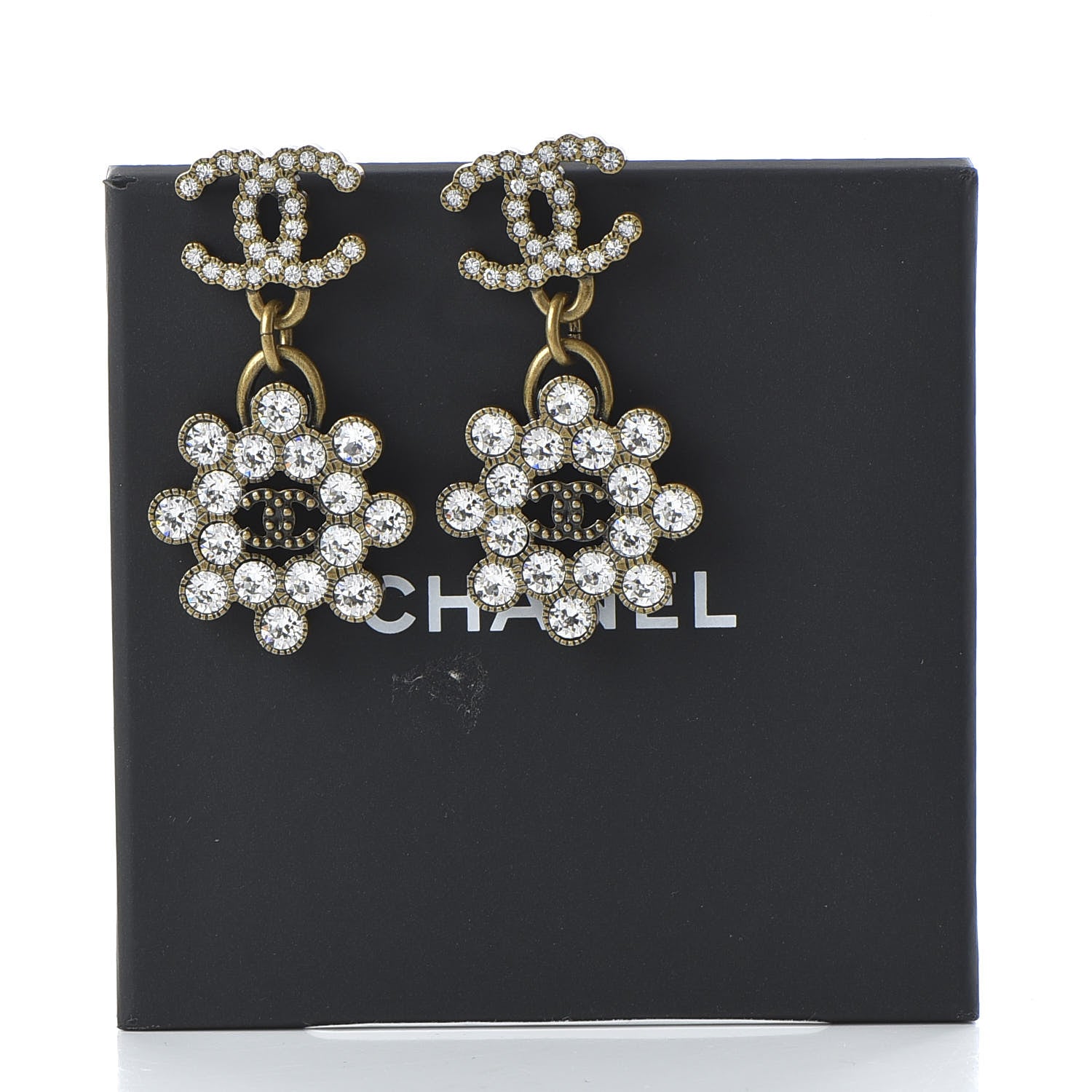 Chanel Crystal Strass CC City of Lights Cluster Dangle Earrings Gold 5 of 5