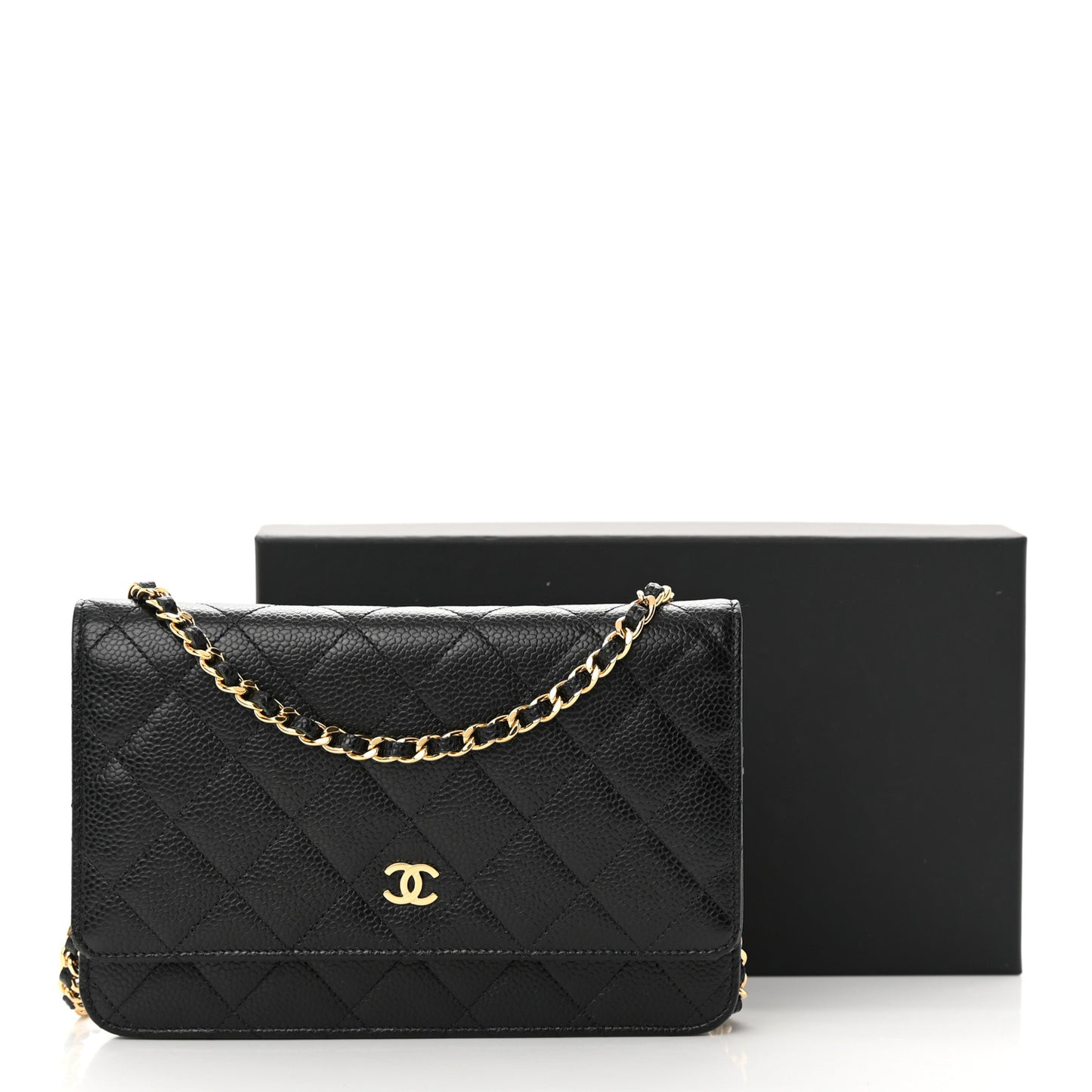 Caviar Quilted Wallet on Chain WOC Black