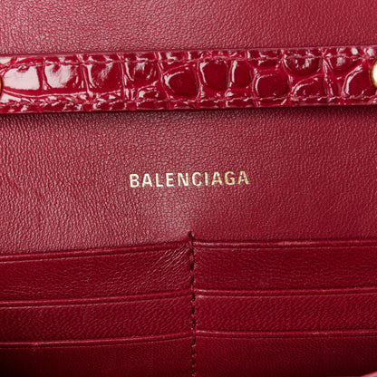 Balenciaga Shiny Calfskin Crocodile Embossed Hourglass Chain Bag Dark Red 6 of 11