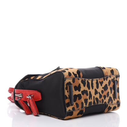 Prada Tessuto Cavallino Ostrich Leopard Print Tote Black Miele Rosso 4 of 10
