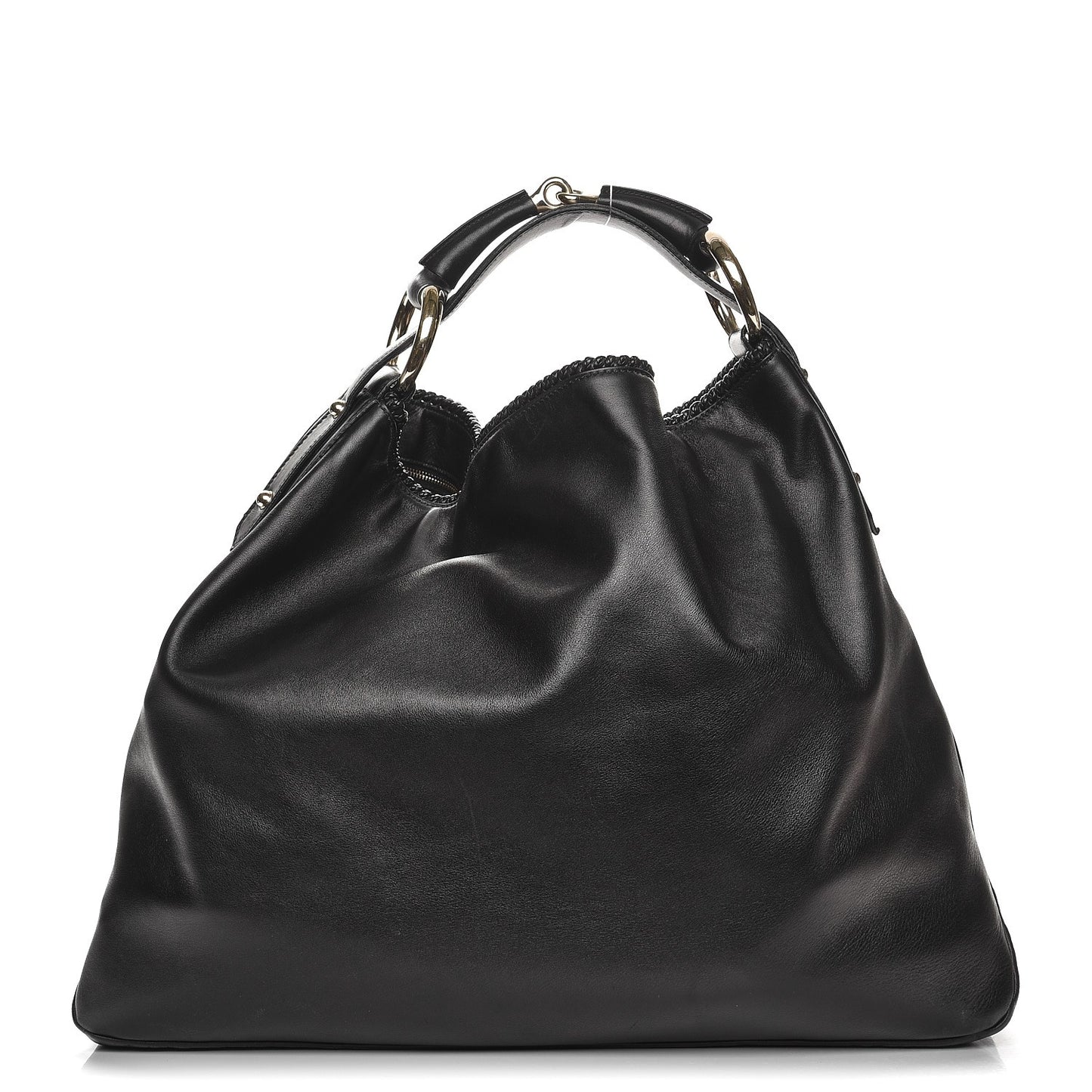 Calfskin Large Horsebit Chain Hobo Black