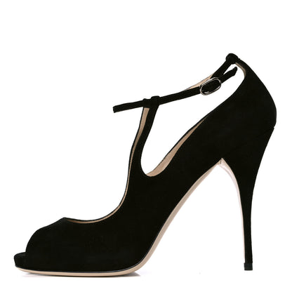 Valentino Garavani Suede Strap Pumps 40 Black 1 of 5