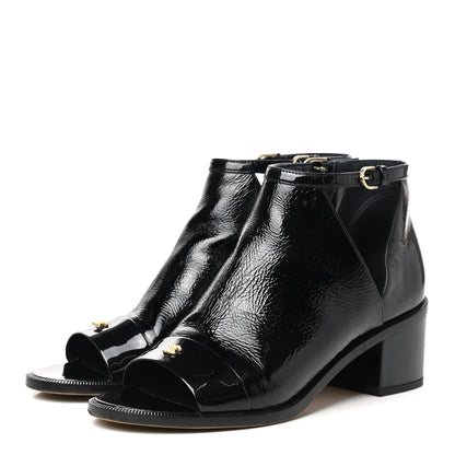 Chanel Patent Goatskin Patent Calfskin Peep Toe Short Ankle Boots 39 Black 3 of 9