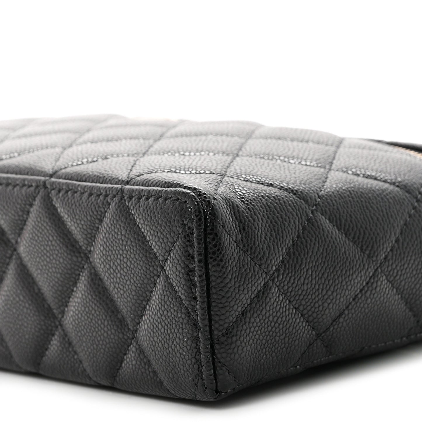 Caviar Quilted Large Top Handle Slim Vanity With Chain Black