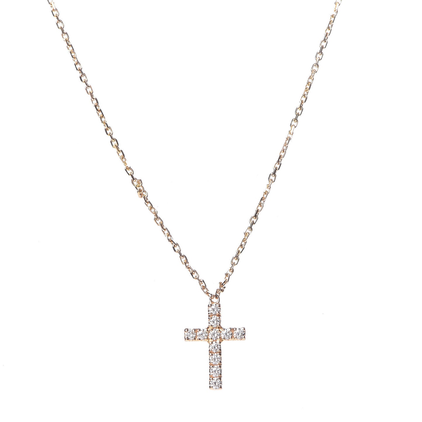 18K Pink Gold Diamond Symbols Cross Pendant Necklace