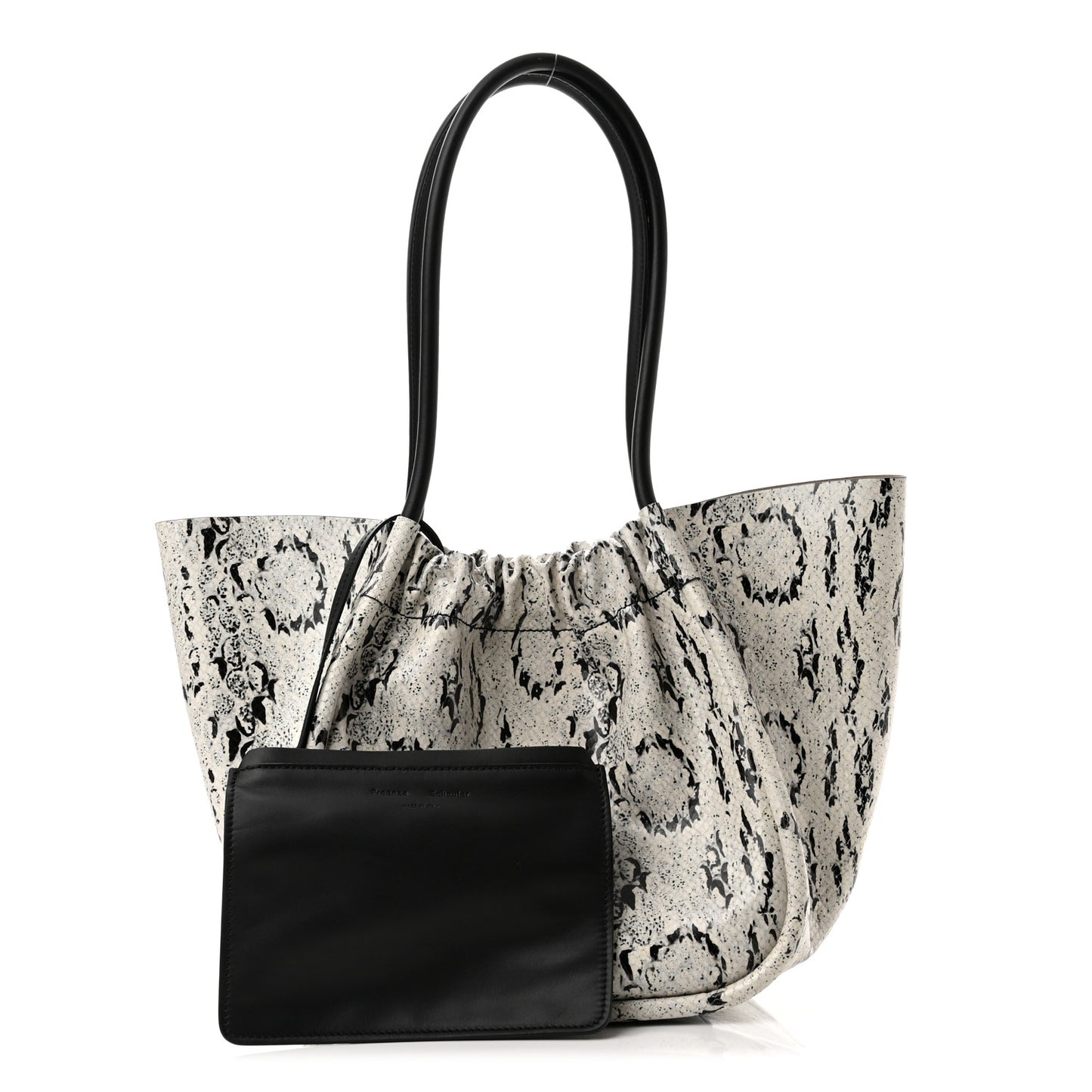 Calfskin Snakeskin Embossed Large Ruched Tote Optic White Black