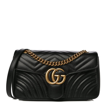 Gucci Calfskin Matelasse Small GG Marmont Shoulder Bag Black 1 of 17